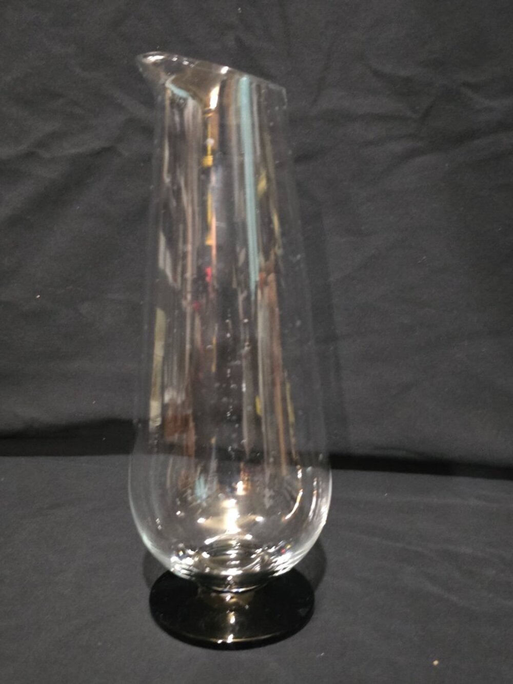 Vtg Morgantown Glass 1960's Oddball Martini Cocktail Pitcher - Clear Black Base